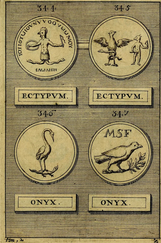 An illustration from Dactyliothecae, seu Annulorum sigillarium quorum priscos tam Graecos quam Romanos usus, ex ferro, aere, argento & auro promptuarii ... Collectis aliunde & ineditis & editis annulorum figuris auctior;, 1695, leaf 540