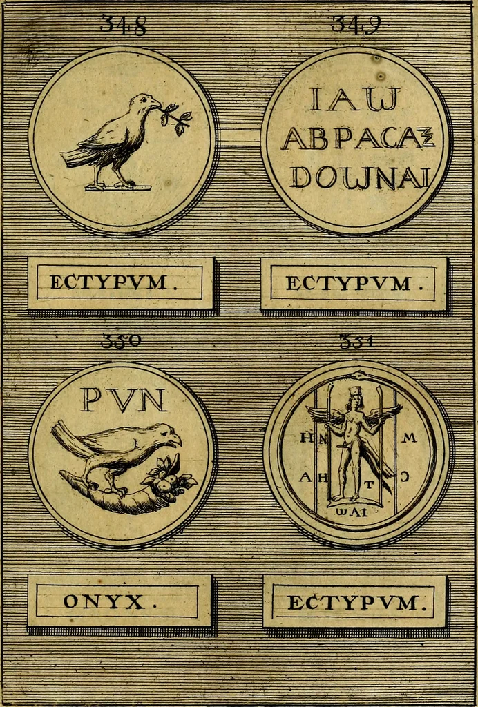 An illustration from Dactyliothecae, seu Annulorum sigillarium quorum priscos tam Graecos quam Romanos usus, ex ferro, aere, argento & auro promptuarii ... Collectis aliunde & ineditis & editis annulorum figuris auctior;, 1695, leaf 542