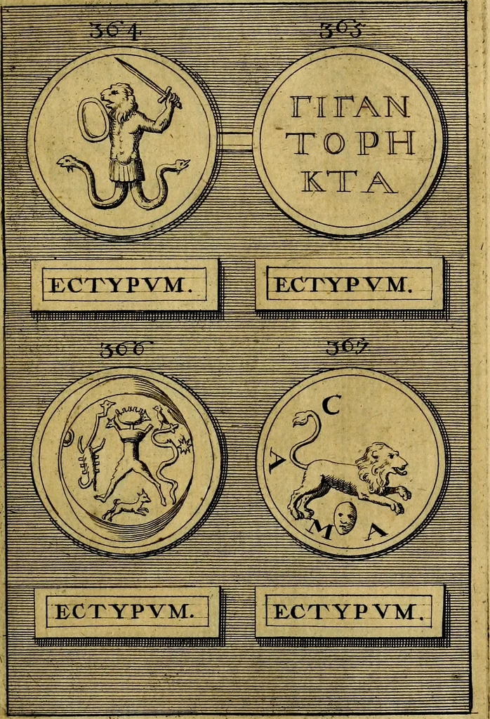 An illustration from Dactyliothecae, seu Annulorum sigillarium quorum priscos tam Graecos quam Romanos usus, ex ferro, aere, argento & auro promptuarii ... Collectis aliunde & ineditis & editis annulorum figuris auctior;, 1695, leaf 550
