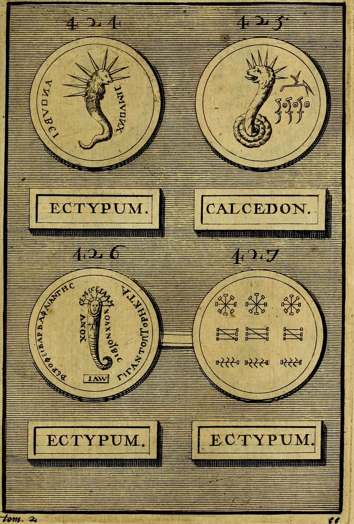 An illustration from Dactyliothecae, seu Annulorum sigillarium quorum priscos tam Graecos quam Romanos usus, ex ferro, aere, argento & auro promptuarii ... Collectis aliunde & ineditis & editis annulorum figuris auctior;, 1695, leaf 580