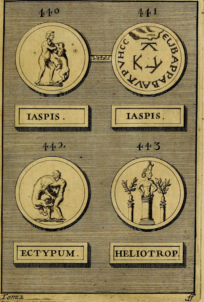 An illustration from Dactyliothecae, seu Annulorum sigillarium quorum priscos tam Graecos quam Romanos usus, ex ferro, aere, argento & auro promptuarii ... Collectis aliunde & ineditis & editis annulorum figuris auctior;, 1695, leaf 588