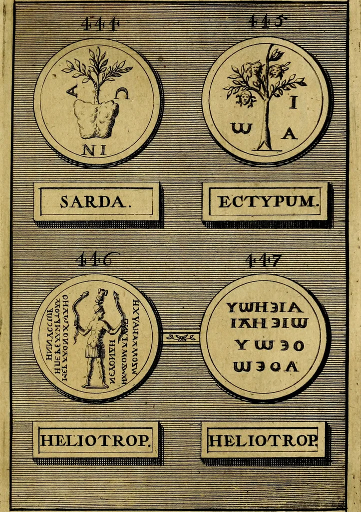 An illustration from Dactyliothecae, seu Annulorum sigillarium quorum priscos tam Graecos quam Romanos usus, ex ferro, aere, argento & auro promptuarii ... Collectis aliunde & ineditis & editis annulorum figuris auctior;, 1695, leaf 590
