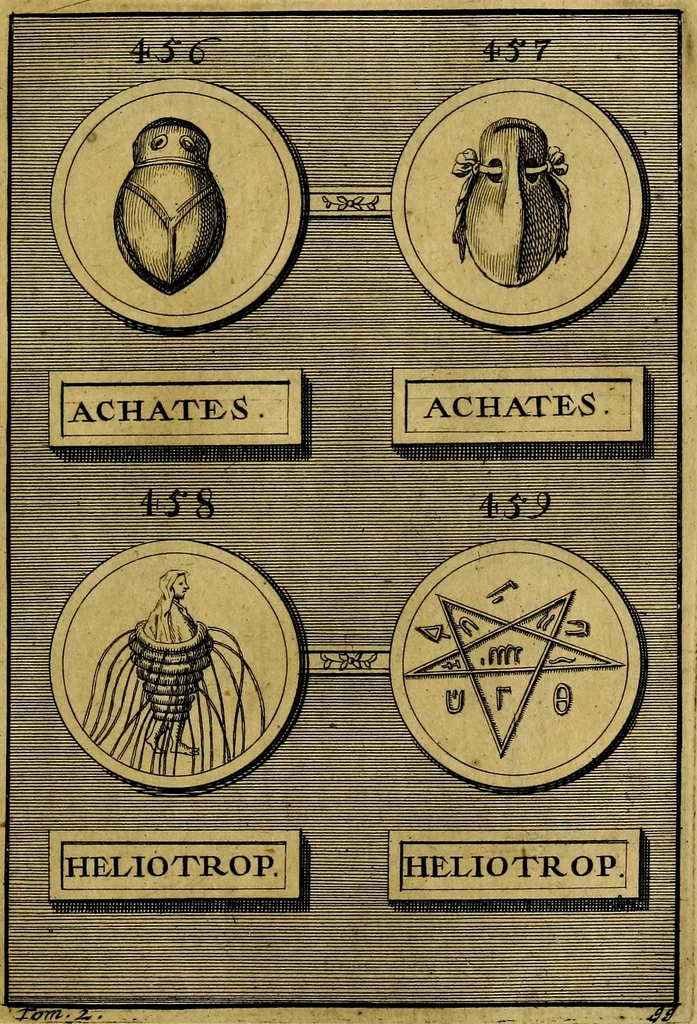 An illustration from Dactyliothecae, seu Annulorum sigillarium quorum priscos tam Graecos quam Romanos usus, ex ferro, aere, argento & auro promptuarii ... Collectis aliunde & ineditis & editis annulorum figuris auctior;, 1695, leaf 596