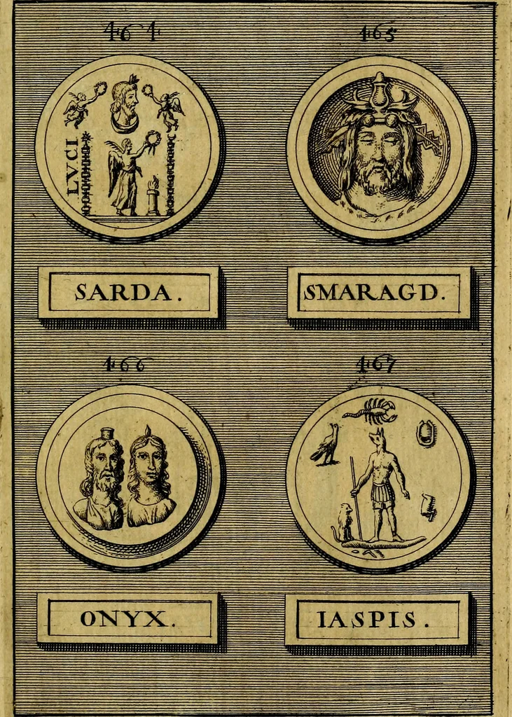 An illustration from Dactyliothecae, seu Annulorum sigillarium quorum priscos tam Graecos quam Romanos usus, ex ferro, aere, argento & auro promptuarii ... Collectis aliunde & ineditis & editis annulorum figuris auctior;, 1695, leaf 600