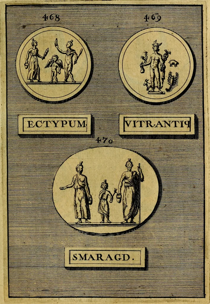 An illustration from Dactyliothecae, seu Annulorum sigillarium quorum priscos tam Graecos quam Romanos usus, ex ferro, aere, argento & auro promptuarii ... Collectis aliunde & ineditis & editis annulorum figuris auctior;, 1695, leaf 602