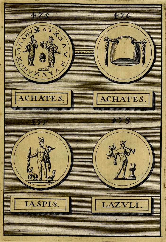 An illustration from Dactyliothecae, seu Annulorum sigillarium quorum priscos tam Graecos quam Romanos usus, ex ferro, aere, argento & auro promptuarii ... Collectis aliunde & ineditis & editis annulorum figuris auctior;, 1695, leaf 606