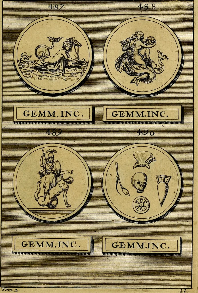 An illustration from Dactyliothecae, seu Annulorum sigillarium quorum priscos tam Graecos quam Romanos usus, ex ferro, aere, argento & auro promptuarii ... Collectis aliunde & ineditis & editis annulorum figuris auctior;, 1695, leaf 612