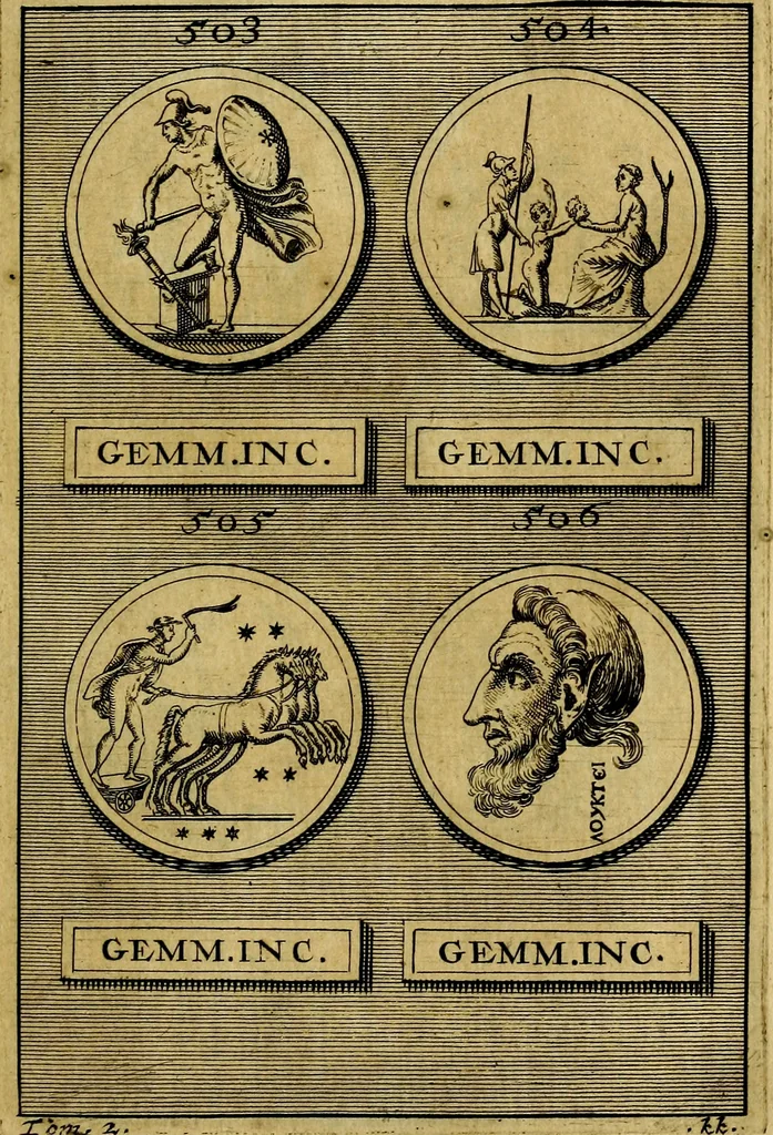 An illustration from Dactyliothecae, seu Annulorum sigillarium quorum priscos tam Graecos quam Romanos usus, ex ferro, aere, argento & auro promptuarii ... Collectis aliunde & ineditis & editis annulorum figuris auctior;, 1695, leaf 620