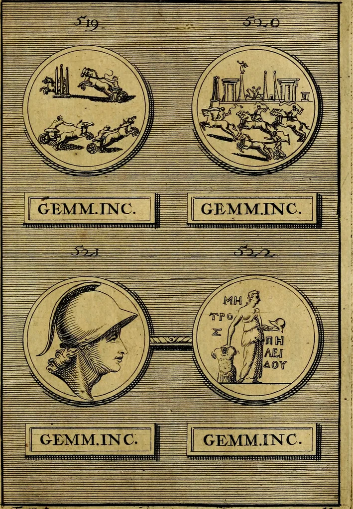 An illustration from Dactyliothecae, seu Annulorum sigillarium quorum priscos tam Graecos quam Romanos usus, ex ferro, aere, argento & auro promptuarii ... Collectis aliunde & ineditis & editis annulorum figuris auctior;, 1695, leaf 628
