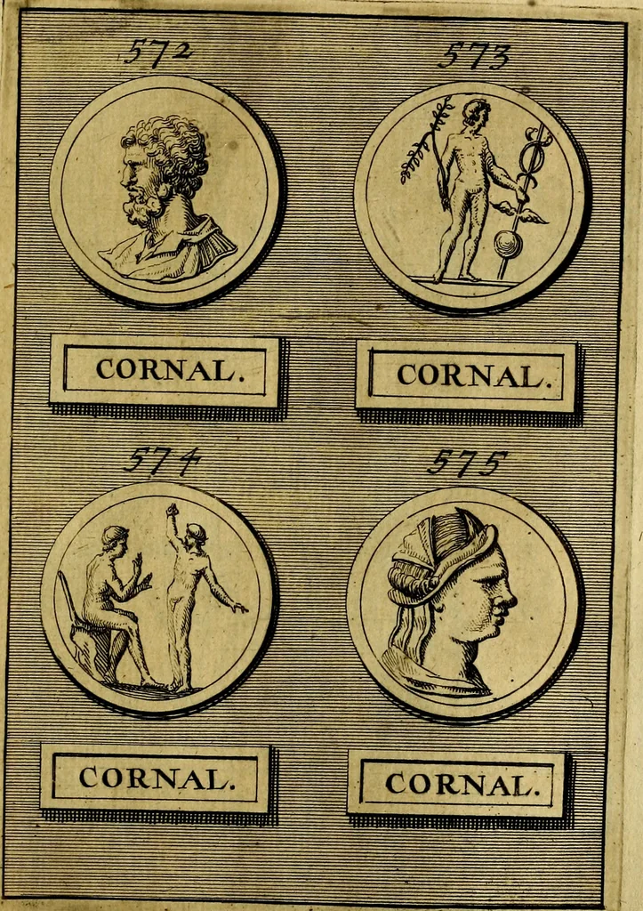 An illustration from Dactyliothecae, seu Annulorum sigillarium quorum priscos tam Graecos quam Romanos usus, ex ferro, aere, argento & auro promptuarii ... Collectis aliunde & ineditis & editis annulorum figuris auctior;, 1695, leaf 658