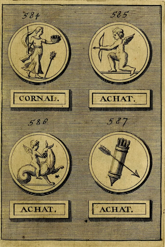 An illustration from Dactyliothecae, seu Annulorum sigillarium quorum priscos tam Graecos quam Romanos usus, ex ferro, aere, argento & auro promptuarii ... Collectis aliunde & ineditis & editis annulorum figuris auctior;, 1695, leaf 664