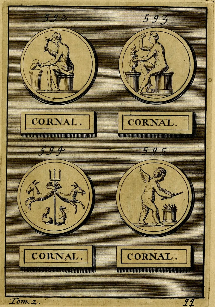 An illustration from Dactyliothecae, seu Annulorum sigillarium quorum priscos tam Graecos quam Romanos usus, ex ferro, aere, argento & auro promptuarii ... Collectis aliunde & ineditis & editis annulorum figuris auctior;, 1695, leaf 668
