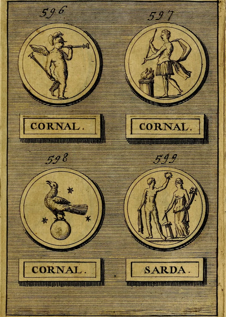 An illustration from Dactyliothecae, seu Annulorum sigillarium quorum priscos tam Graecos quam Romanos usus, ex ferro, aere, argento & auro promptuarii ... Collectis aliunde & ineditis & editis annulorum figuris auctior;, 1695, leaf 670