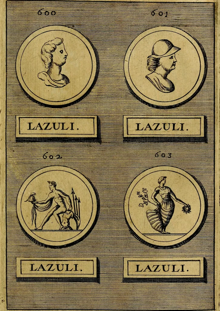 An illustration from Dactyliothecae, seu Annulorum sigillarium quorum priscos tam Graecos quam Romanos usus, ex ferro, aere, argento & auro promptuarii ... Collectis aliunde & ineditis & editis annulorum figuris auctior;, 1695, leaf 672