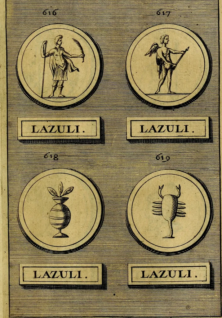 An illustration from Dactyliothecae, seu Annulorum sigillarium quorum priscos tam Graecos quam Romanos usus, ex ferro, aere, argento & auro promptuarii ... Collectis aliunde & ineditis & editis annulorum figuris auctior;, 1695, leaf 680