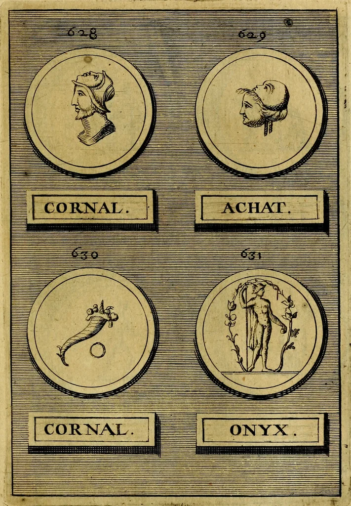 An illustration from Dactyliothecae, seu Annulorum sigillarium quorum priscos tam Graecos quam Romanos usus, ex ferro, aere, argento & auro promptuarii ... Collectis aliunde & ineditis & editis annulorum figuris auctior;, 1695, leaf 686