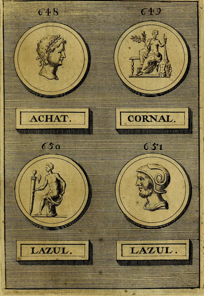 An illustration from Dactyliothecae, seu Annulorum sigillarium quorum priscos tam Graecos quam Romanos usus, ex ferro, aere, argento & auro promptuarii ... Collectis aliunde & ineditis & editis annulorum figuris auctior;, 1695, leaf 696