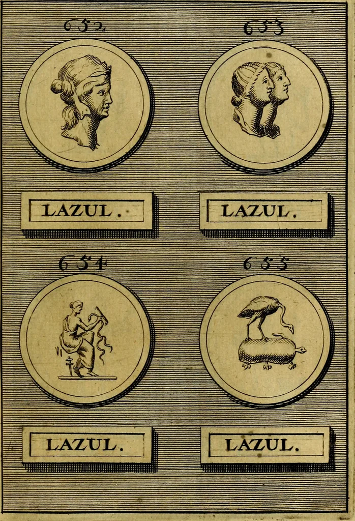 An illustration from Dactyliothecae, seu Annulorum sigillarium quorum priscos tam Graecos quam Romanos usus, ex ferro, aere, argento & auro promptuarii ... Collectis aliunde & ineditis & editis annulorum figuris auctior;, 1695, leaf 698