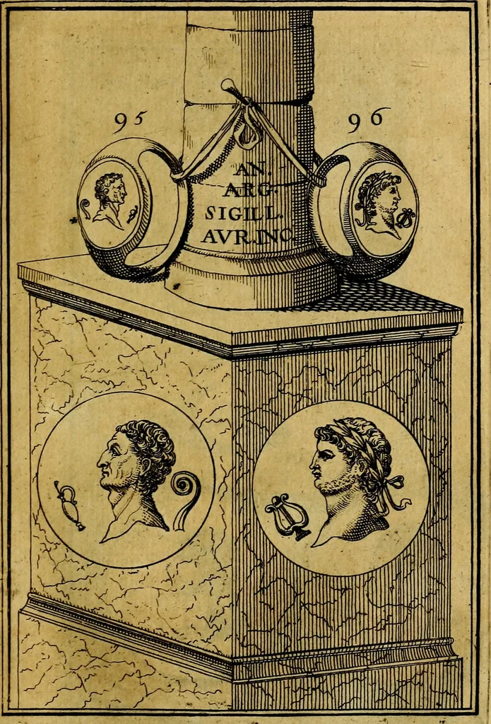 An illustration from Dactyliothecae, seu Annulorum sigillarium quorum priscos tam Graecos quam Romanos usus, ex ferro, aere, argento & auro promptuarii ... Collectis aliunde & ineditis & editis annulorum figuris auctior;, 1695, leaf 100