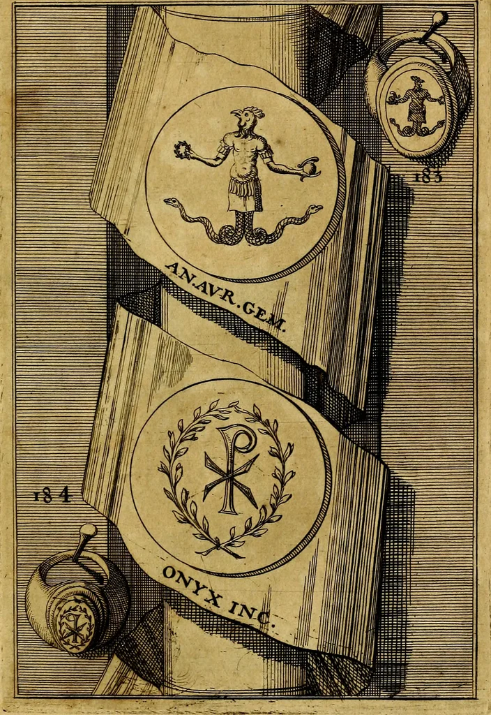 An illustration from Dactyliothecae, seu Annulorum sigillarium quorum priscos tam Graecos quam Romanos usus, ex ferro, aere, argento & auro promptuarii ... Collectis aliunde & ineditis & editis annulorum figuris auctior;, 1695, leaf 194