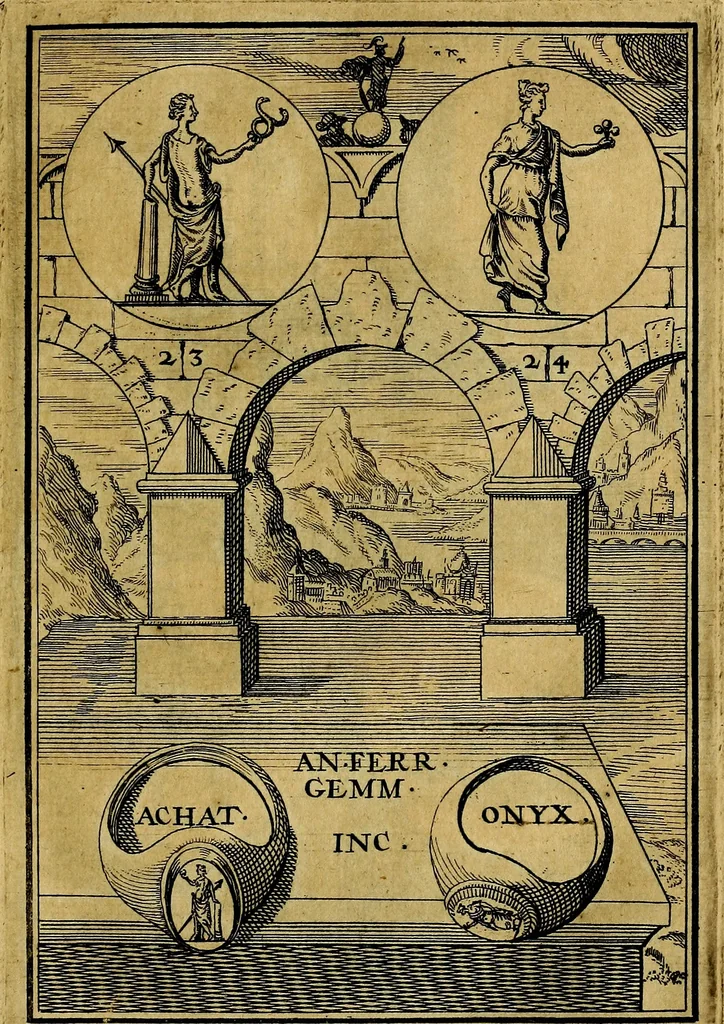 An illustration from Dactyliothecae, seu Annulorum sigillarium quorum priscos tam Graecos quam Romanos usus, ex ferro, aere, argento & auro promptuarii ... Collectis aliunde & ineditis & editis annulorum figuris auctior;, 1695, leaf 28