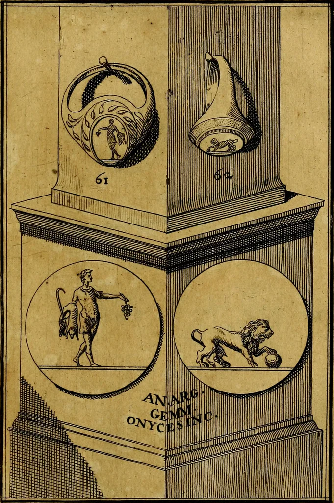 An illustration from Dactyliothecae, seu Annulorum sigillarium quorum priscos tam Graecos quam Romanos usus, ex ferro, aere, argento & auro promptuarii ... Collectis aliunde & ineditis & editis annulorum figuris auctior;, 1695, leaf 66