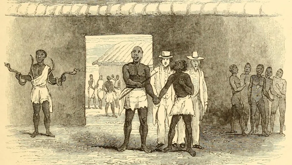 An illustration from Dahomey and the Dahomans; being the journals of two missions to the king of Dahomey, and residence at his capital, in the year 1849 and 1850, 1851, leaf 129