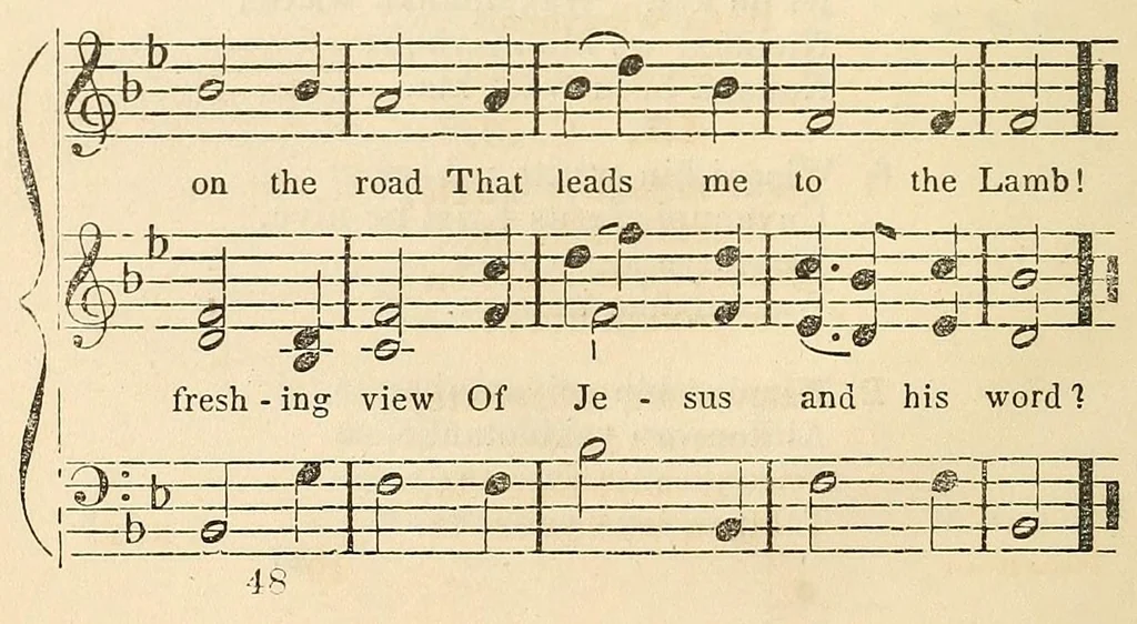 An illustration from Dakota odowan : Hymns in the Dakota language, with tunes, 1868, leaf 54