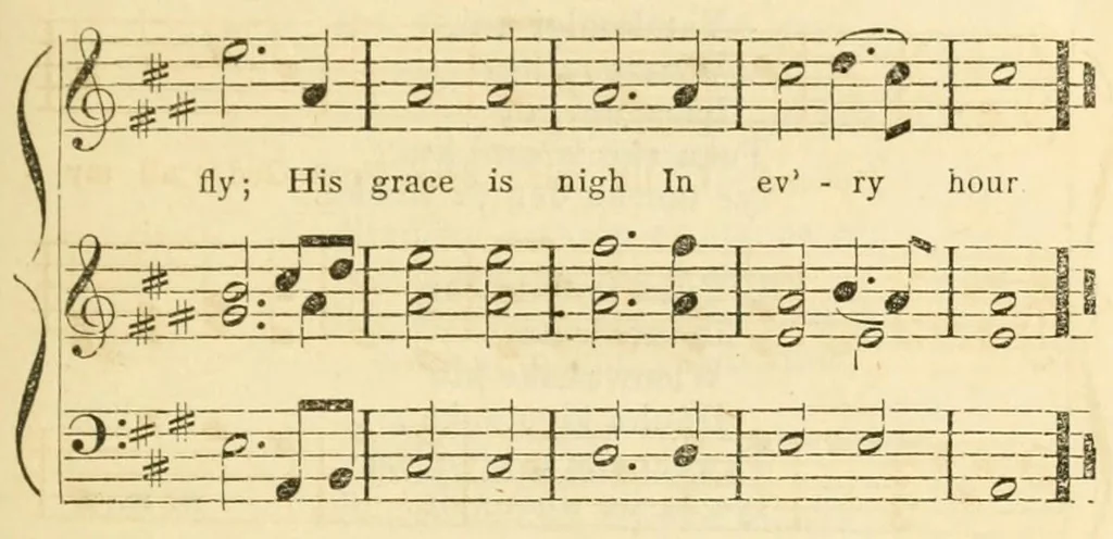 An illustration from Dakota odowan : Hymns in the Dakota language, with tunes, 1868, leaf 83