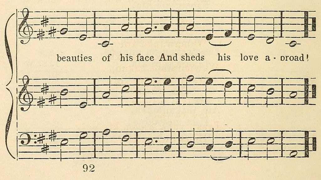 An illustration from Dakota odowan : Hymns in the Dakota language, with tunes, 1868, leaf 98