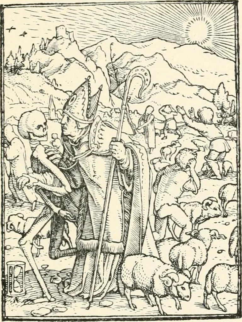 An illustration from The dance of death : the full series of wood engravings reproduced in phototype from the proofs and original editions, 1886, leaf 19