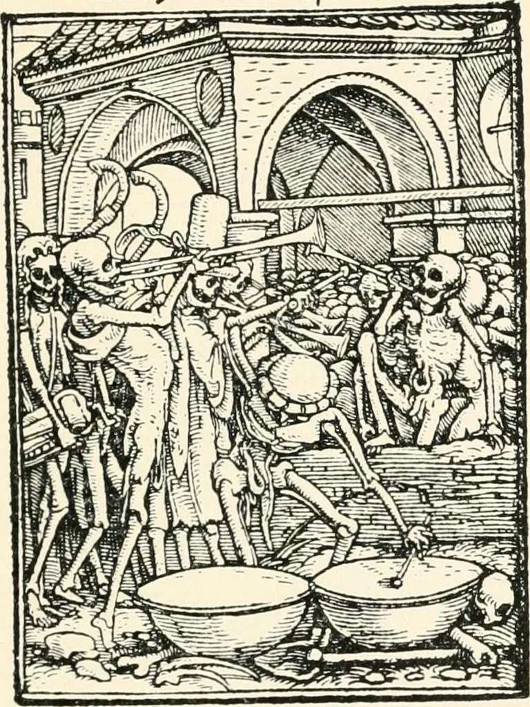 An illustration from The dance of death : the full series of wood engravings reproduced in phototype from the proofs and original editions, 1886, leaf 93