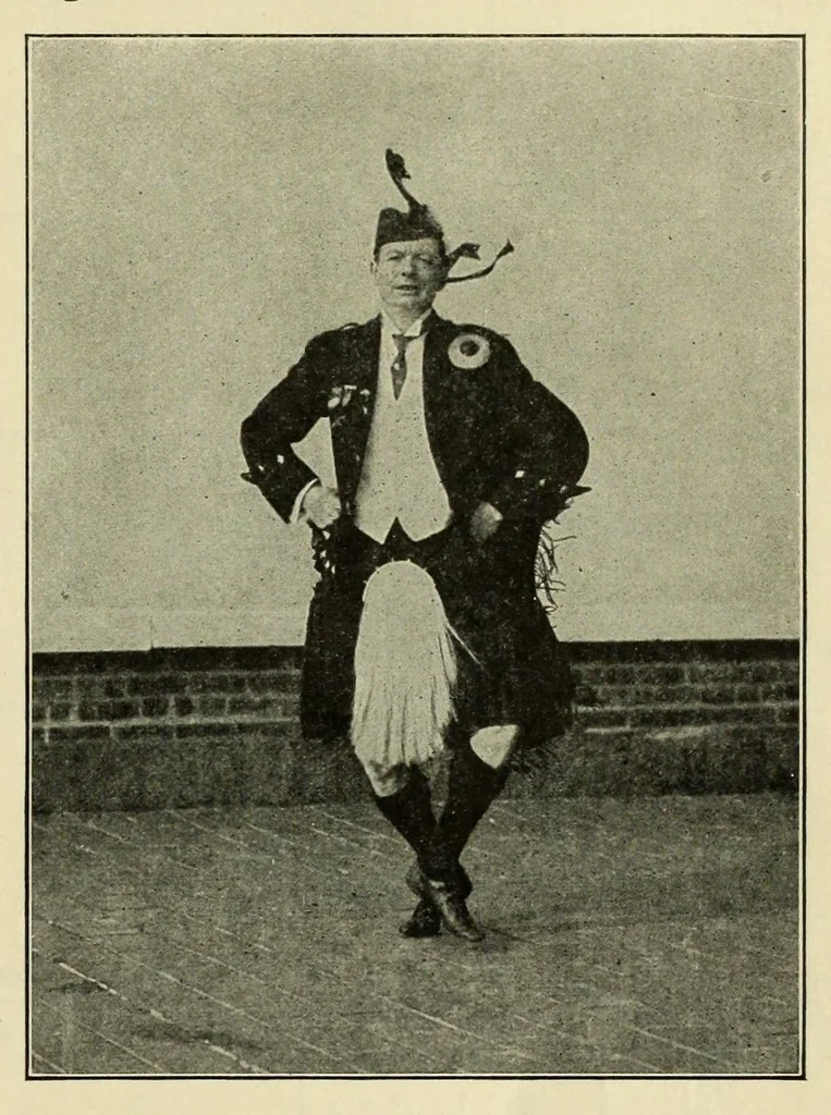 An illustration from Dances of the people : a second volume of Folk-dances and singing games; containing twenty-eight folk-dances of the United States, Ireland, England, Scotland, Norway, Sweden, Denmark, Finland, Germany, and Switzerland; with the music, full directions for performance and numerous illustrations, 1913, leaf 41