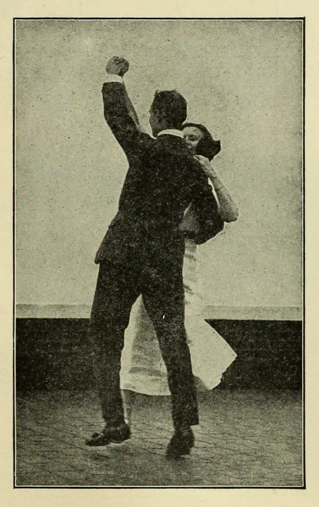 An illustration from Dances of the people : a second volume of Folk-dances and singing games; containing twenty-eight folk-dances of the United States, Ireland, England, Scotland, Norway, Sweden, Denmark, Finland, Germany, and Switzerland; with the music, full directions for performance and numerous illustrations, 1913, leaf 65