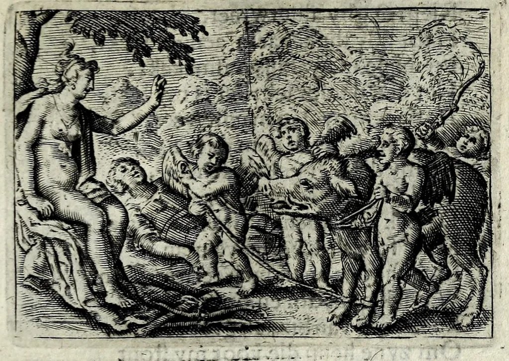 An illustration from Dan. Heinsii Lof-sanck van Iesus Christus den eenigen ende eeuwigen sone Godes : ende zyne andere nederduytse poemata, nieuwelijcks vermeerdert ende verbetert met de uytlegginghen, 1650, leaf 157