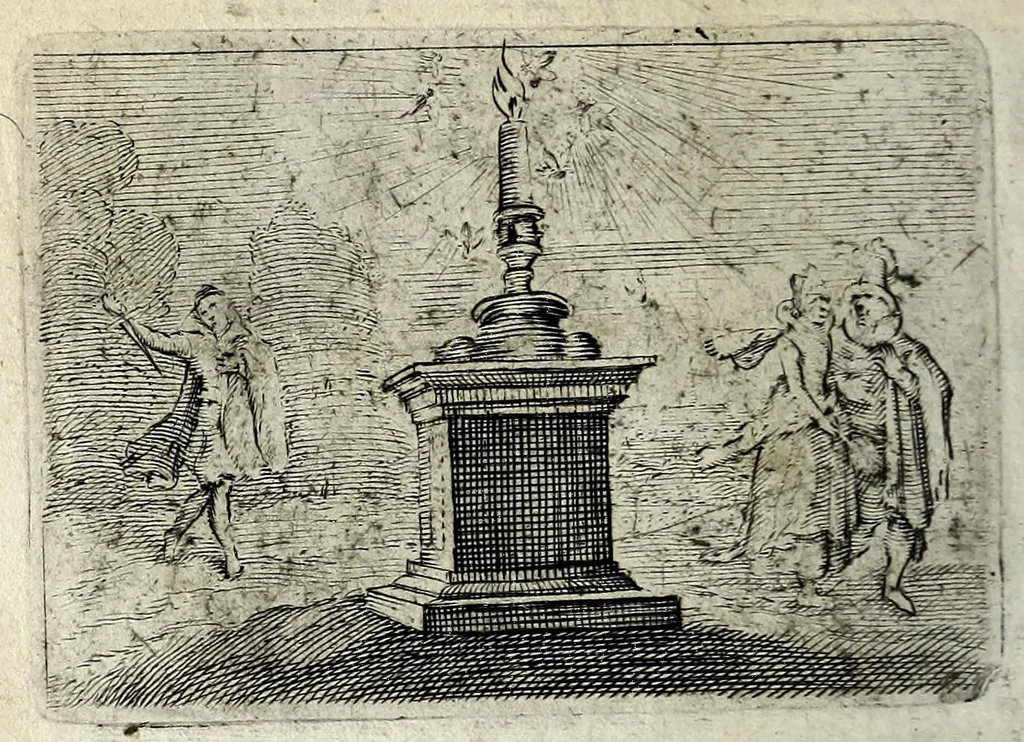 An illustration from Dan. Heinsii Lof-sanck van Iesus Christus den eenigen ende eeuwigen sone Godes : ende zyne andere nederduytse poemata, nieuwelijcks vermeerdert ende verbetert met de uytlegginghen, 1650, leaf 218