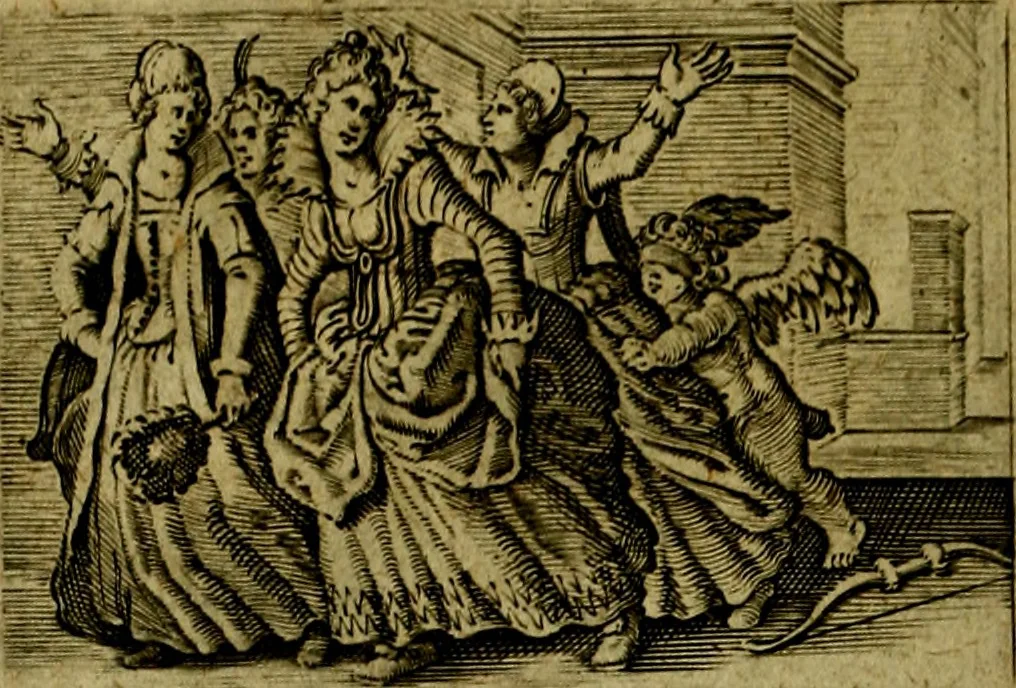 An illustration from Dan. Heinsii Nederduytsche poemata ; by een vergadert en uytgegeven door P. S, 1618, leaf 75
