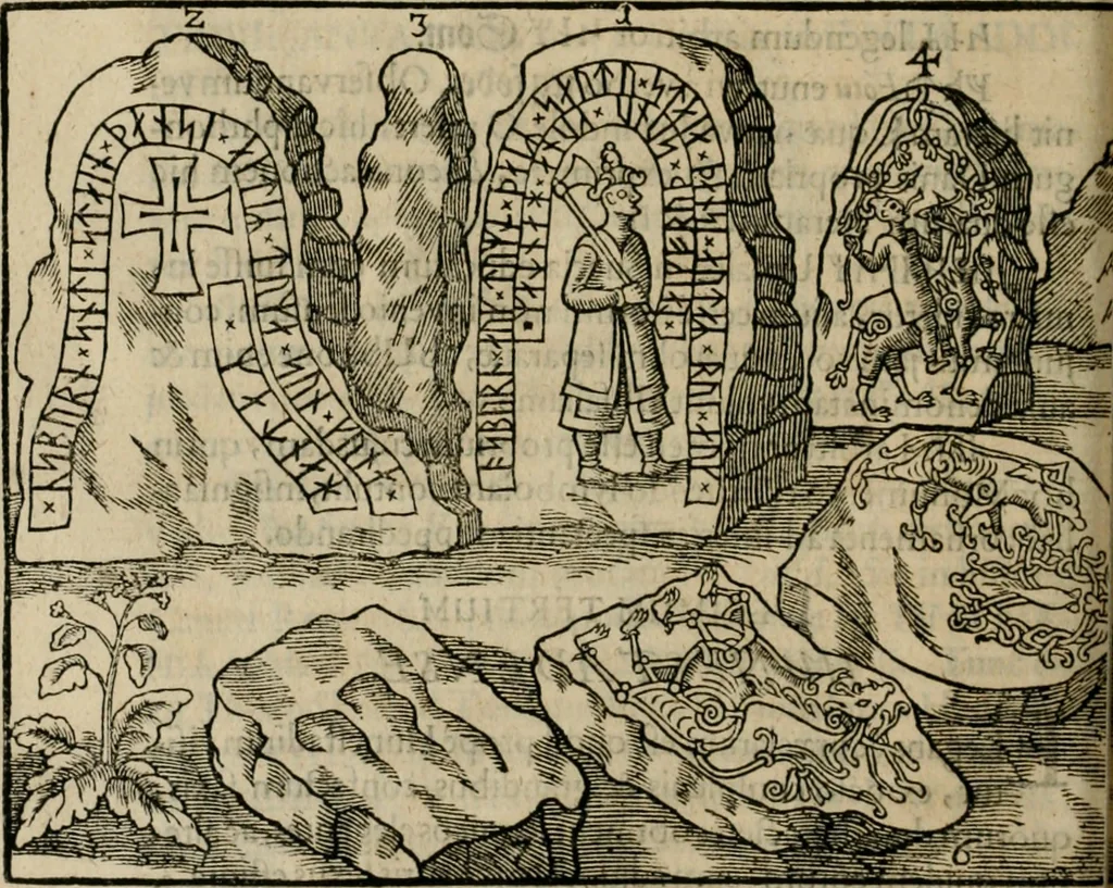 An illustration from Danicorum monumentorum libri sex : e spissis antiquitatum tenebris et in Dania ac Norvegia extantibus ruderibus, 1643, leaf 257