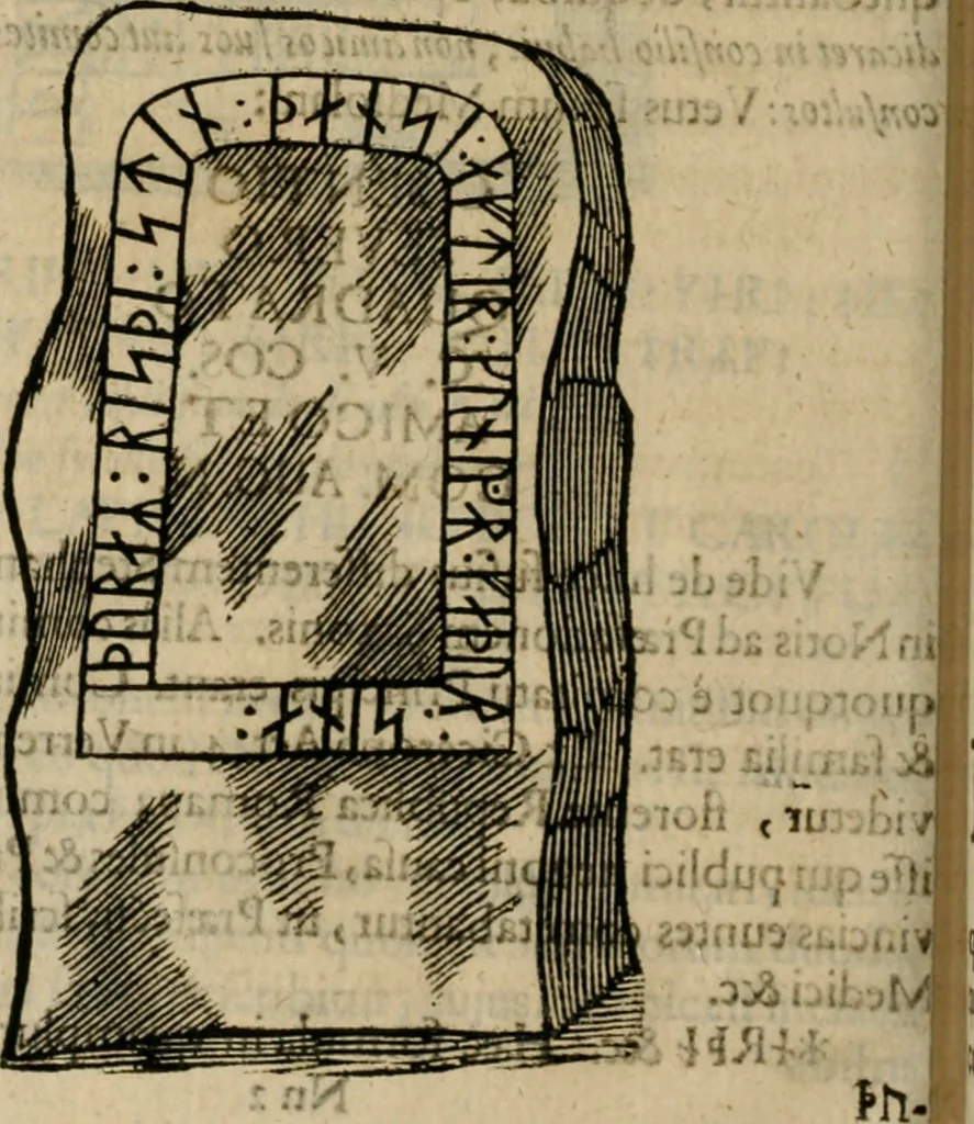 An illustration from Danicorum monumentorum libri sex : e spissis antiquitatum tenebris et in Dania ac Norvegia extantibus ruderibus, 1643, leaf 353