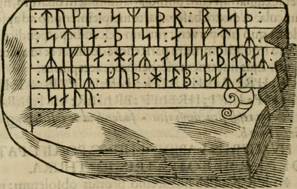 An illustration from Danicorum monumentorum libri sex : e spissis antiquitatum tenebris et in Dania ac Norvegia extantibus ruderibus, 1643, leaf 383