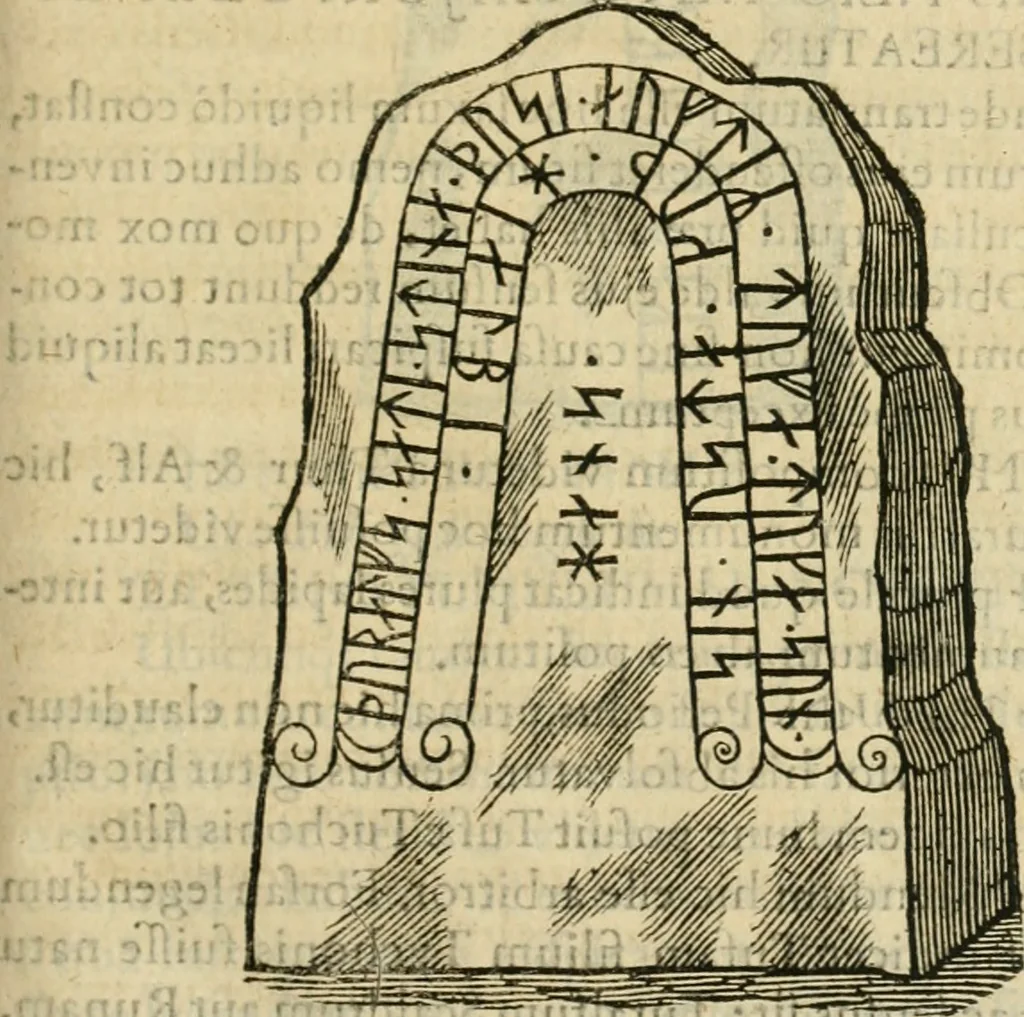 An illustration from Danicorum monumentorum libri sex : e spissis antiquitatum tenebris et in Dania ac Norvegia extantibus ruderibus, 1643, leaf 392