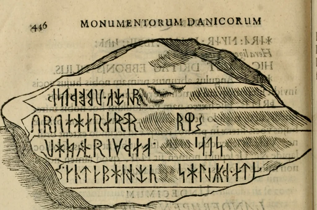 An illustration from Danicorum monumentorum libri sex : e spissis antiquitatum tenebris et in Dania ac Norvegia extantibus ruderibus, 1643, leaf 517