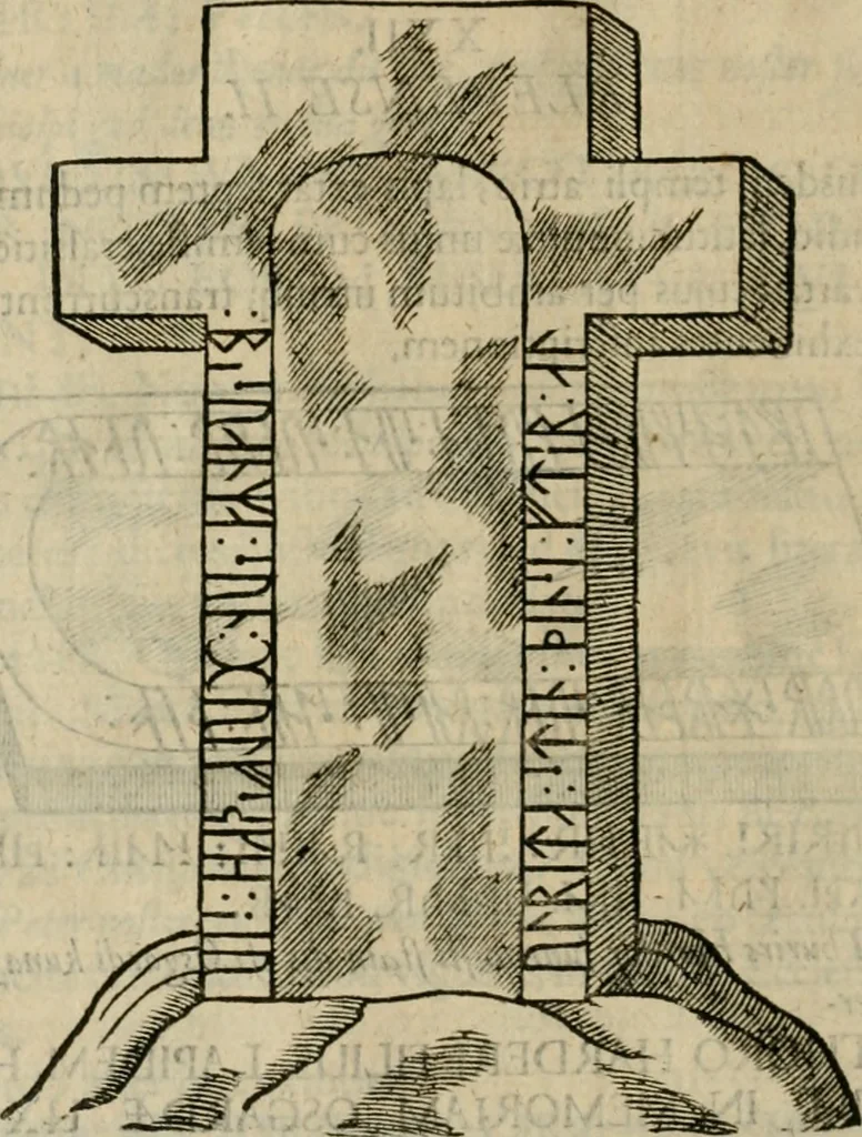 An illustration from Danicorum monumentorum libri sex : e spissis antiquitatum tenebris et in Dania ac Norvegia extantibus ruderibus, 1643, leaf 587