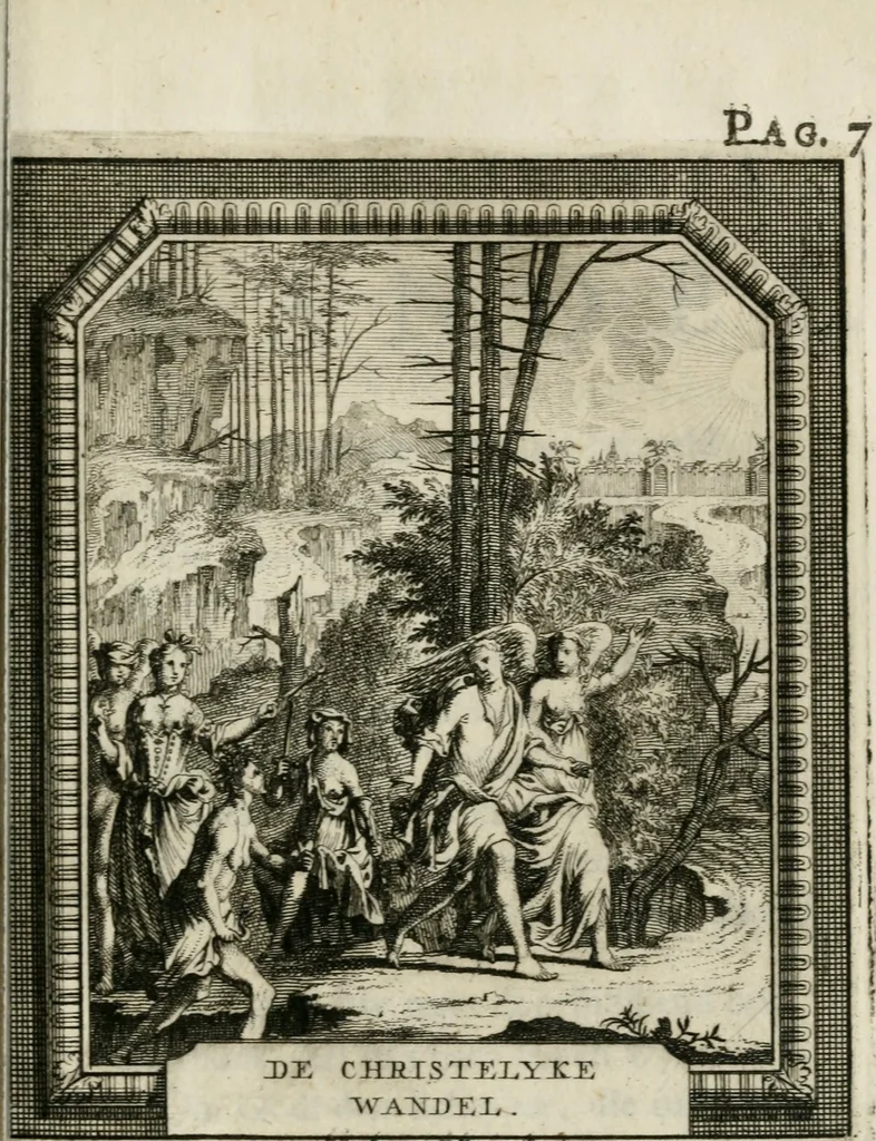 An illustration from Daniël Willinks Bloemkrans van christelyke liefde- en zeededichten ; nevens eenige Christelyke gezangen, 1714, leaf 112
