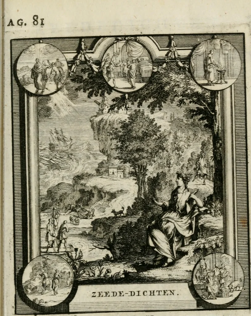 An illustration from Daniël Willinks Bloemkrans van christelyke liefde- en zeededichten ; nevens eenige Christelyke gezangen, 1714, leaf 124