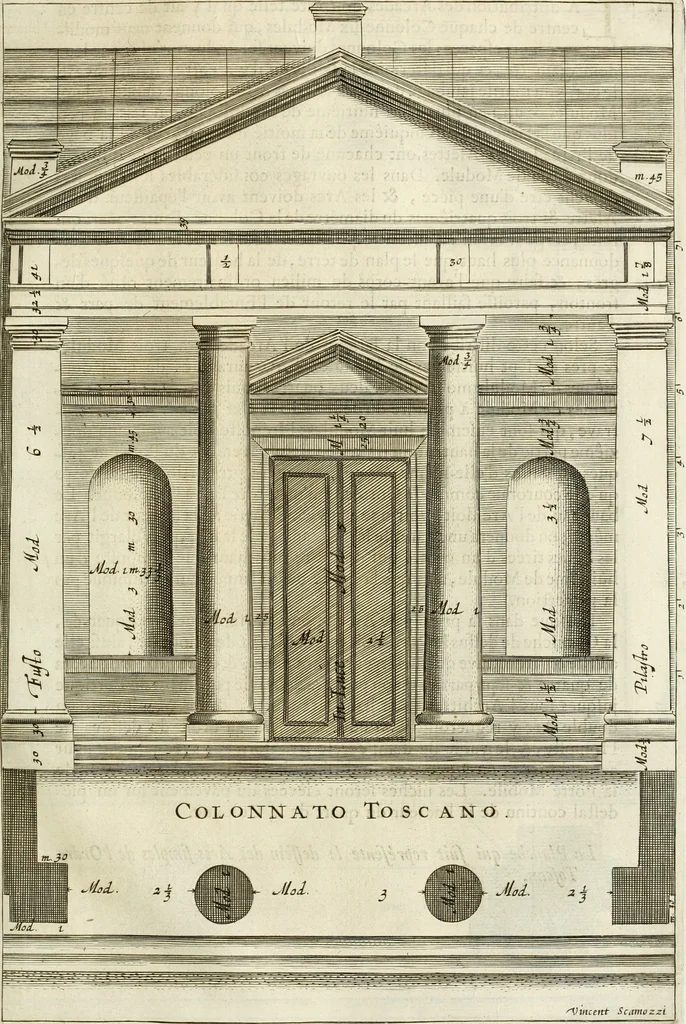 An illustration from Oeuvres d'architecture de Vincent Scamozzi vicentin, architecte de la republique de Venise, contenuës dans son idée de l'architecture universelle : dont les regles des cinq ordres, que le sixième livre contient ont été traduites en françois, 1713, leaf 210