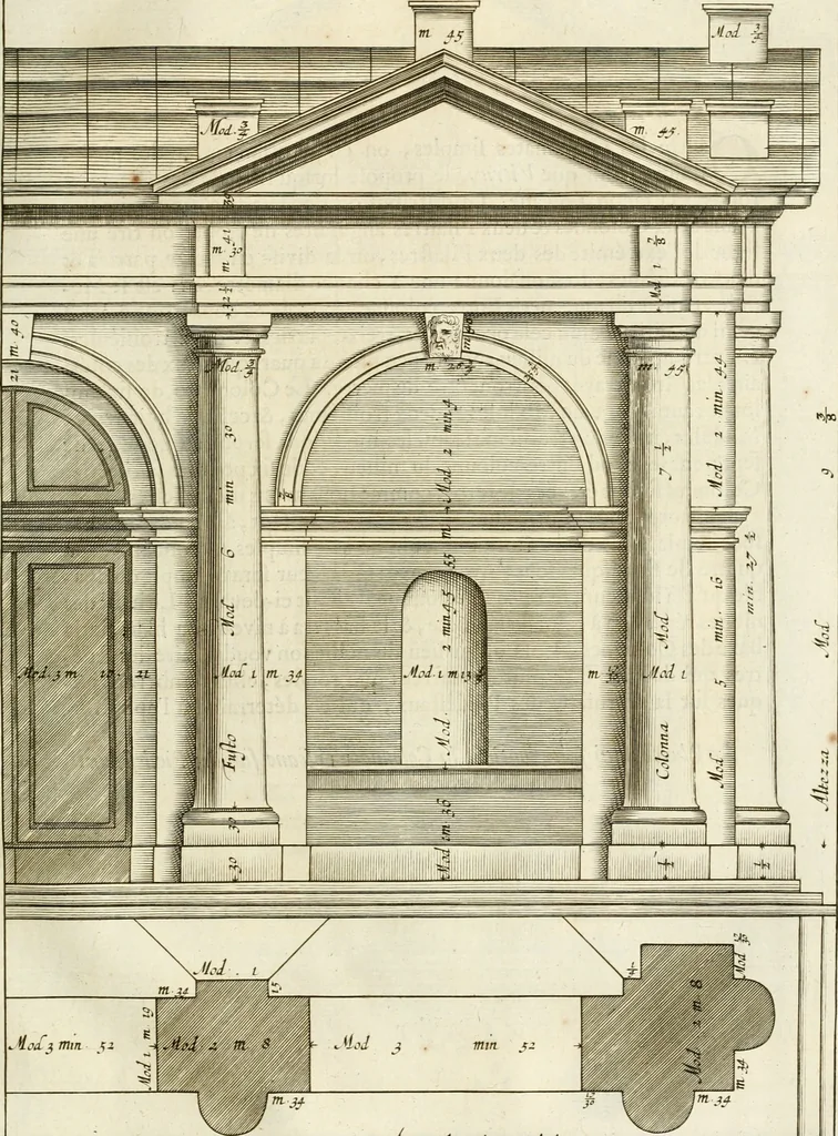 An illustration from Oeuvres d'architecture de Vincent Scamozzi vicentin, architecte de la republique de Venise, contenuës dans son idée de l'architecture universelle : dont les regles des cinq ordres, que le sixième livre contient ont été traduites en françois, 1713, leaf 212