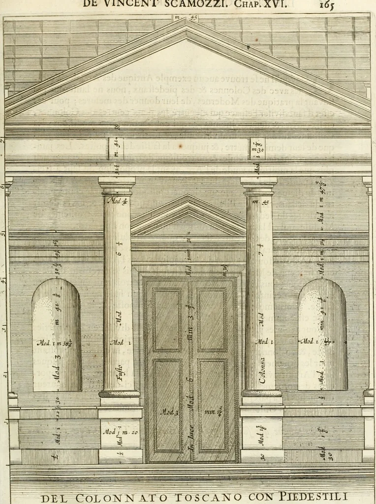 An illustration from Oeuvres d'architecture de Vincent Scamozzi vicentin, architecte de la republique de Venise, contenuës dans son idée de l'architecture universelle : dont les regles des cinq ordres, que le sixième livre contient ont été traduites en françois, 1713, leaf 214