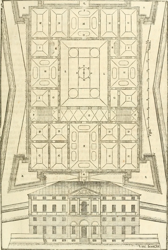 An illustration from Oeuvres d'architecture de Vincent Scamozzi vicentin, architecte de la republique de Venise, contenuës dans son idée de l'architecture universelle : dont les regles des cinq ordres, que le sixième livre contient ont été traduites en françois, 1713, leaf 56