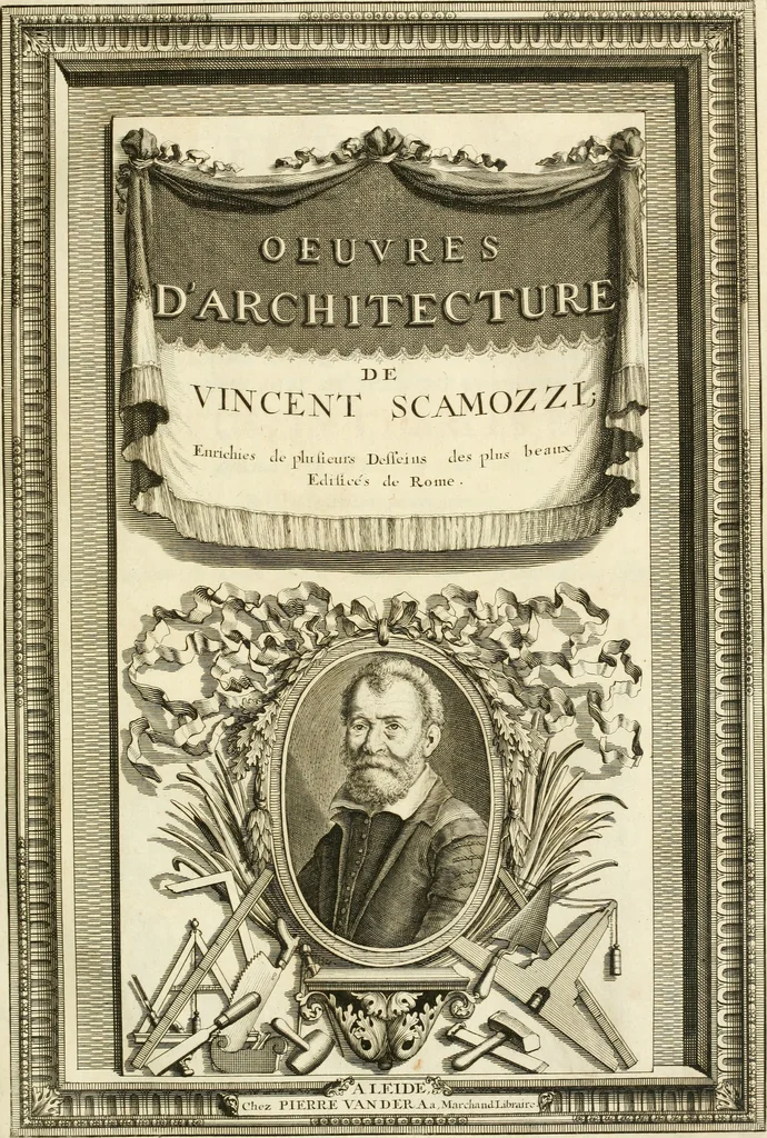 An illustration from Oeuvres d'architecture de Vincent Scamozzi vicentin, architecte de la republique de Venise, contenuës dans son idée de l'architecture universelle : dont les regles des cinq ordres, que le sixième livre contient ont été traduites en françois, 1713, leaf 6